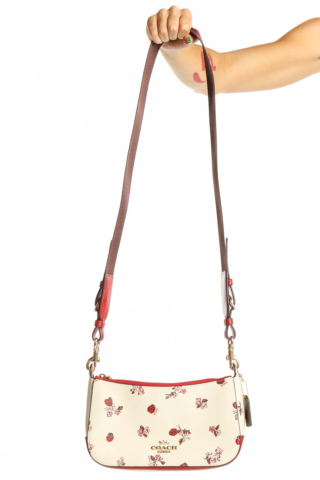 Cream Floral Ladybug Print Crossbody Bag Front