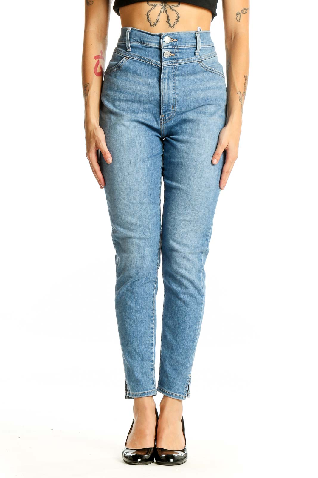 Light Blue High-Waisted Slim Fit Jeans Front