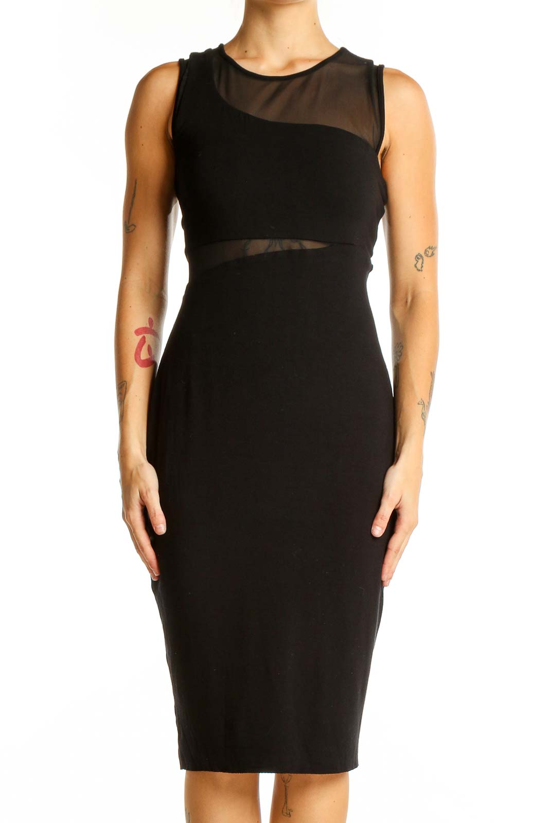 Black Sleeveless Bodycon Midi Dress Front