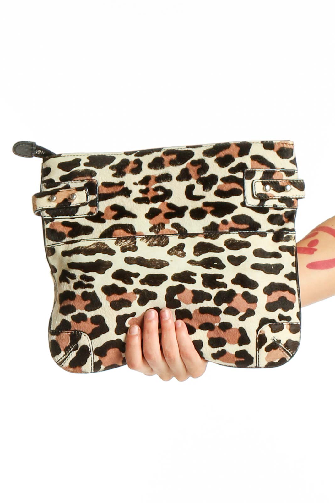 Leopard Print Leather Clutch Front