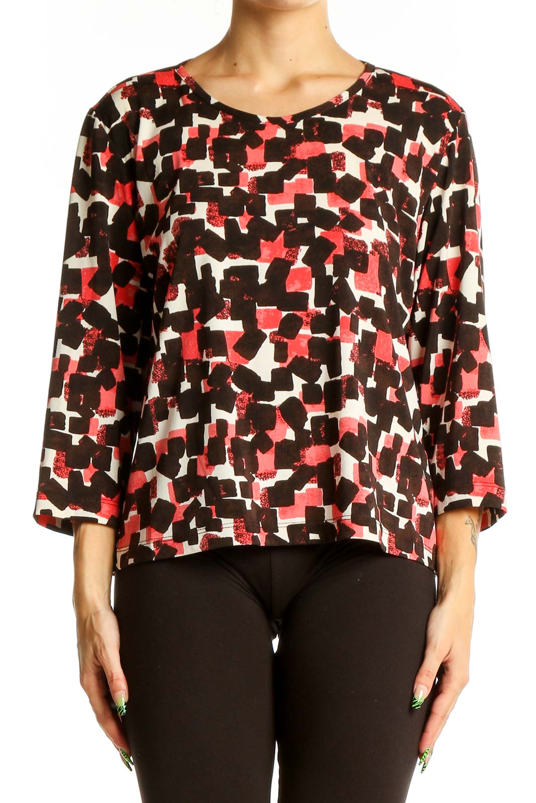 Red Abstract Print Polyester Blouse Front