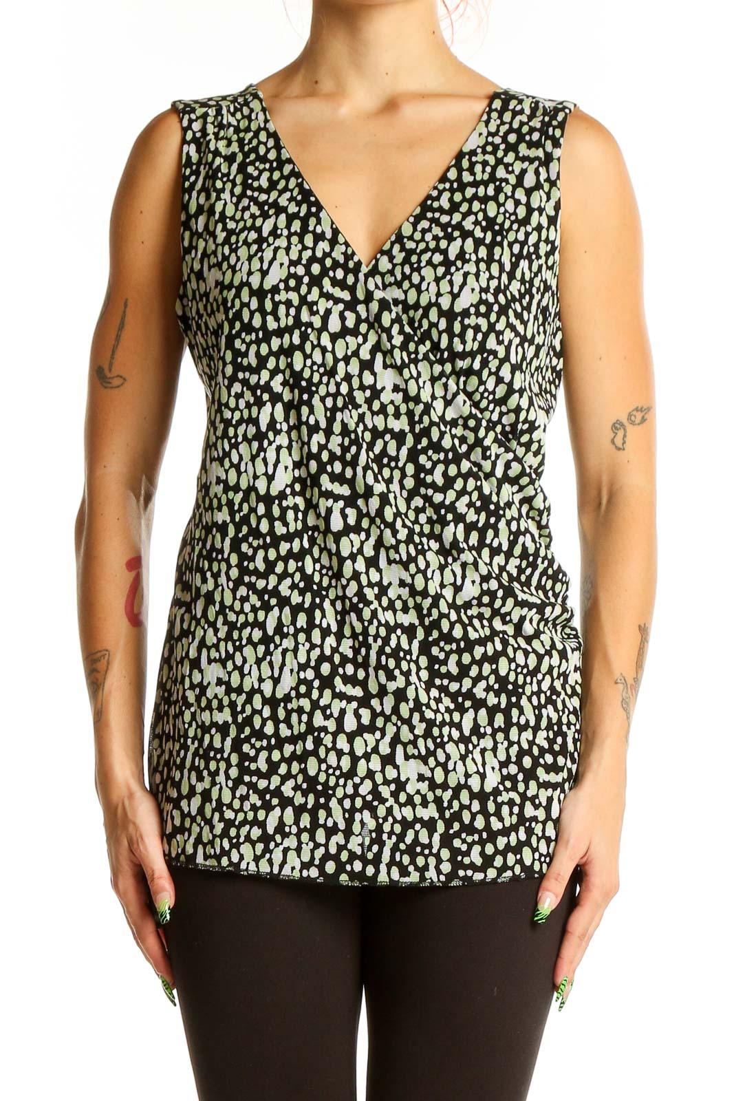 Black and Green Leopard Print Sleeveless Top Front
