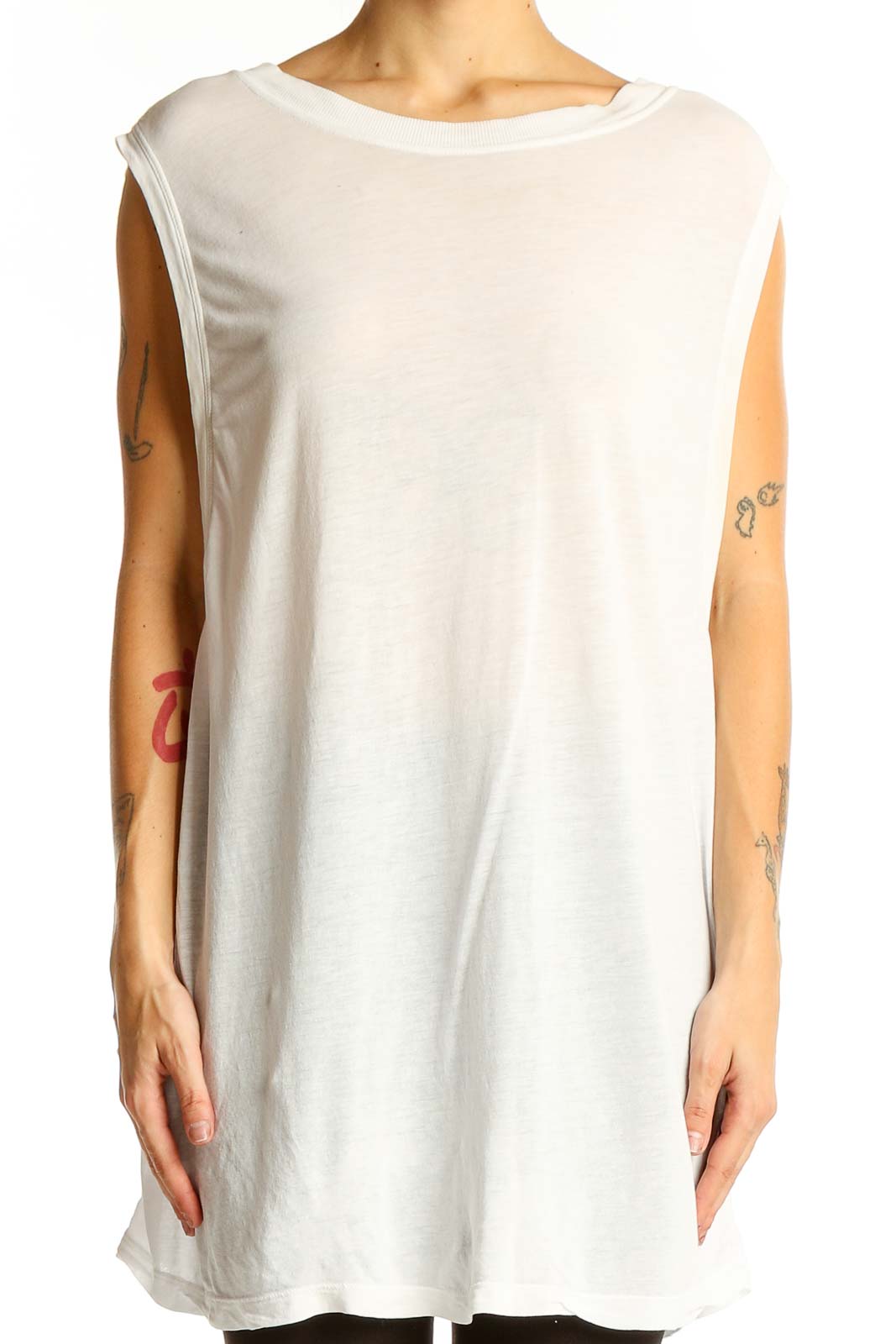 White Sleeveless Cotton-Lyocell Blend Top Front