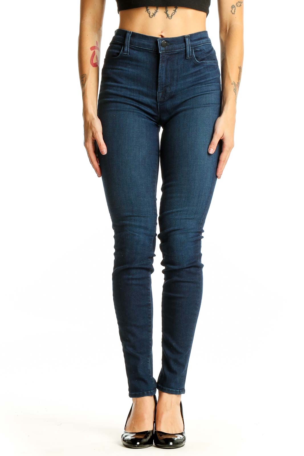 Dark Blue High-Waisted Skinny Jeans Front
