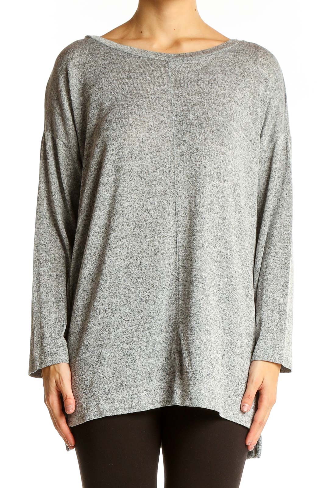Gray Oversized Knit Sweater Front
