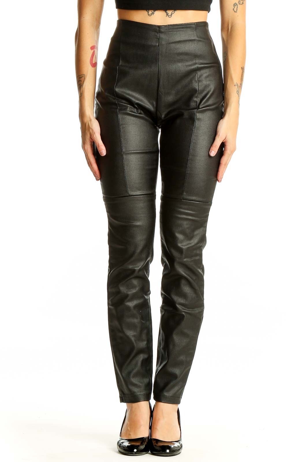 Black Faux Leather High-Waisted Skinny Pants Front