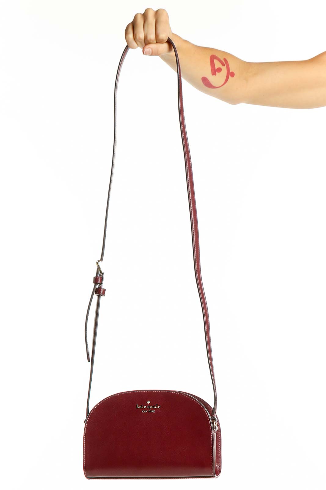Burgundy Leather Half-Moon Crossbody Bag Front