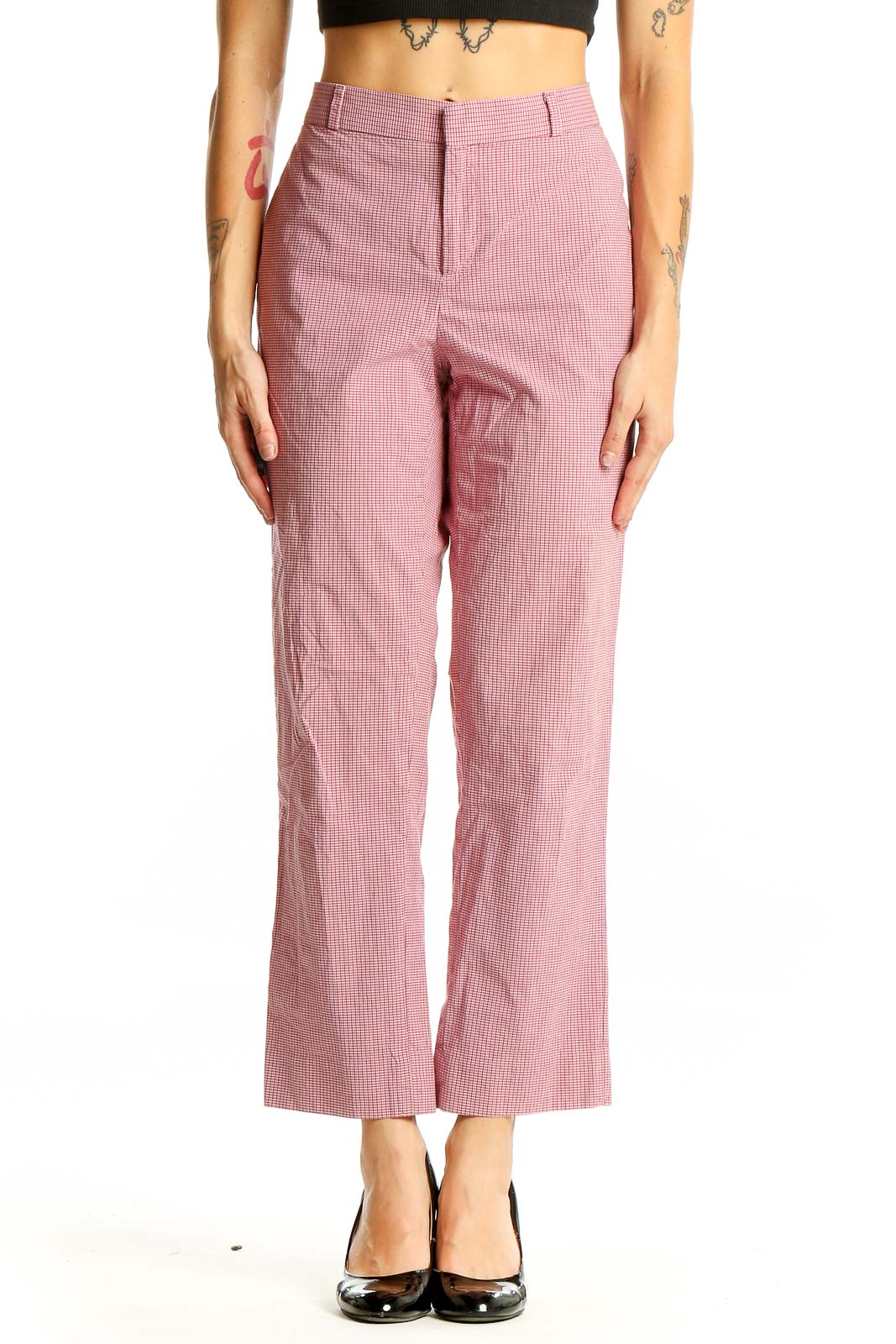 Pink Striped Cotton-Blend Cropped Pants Front