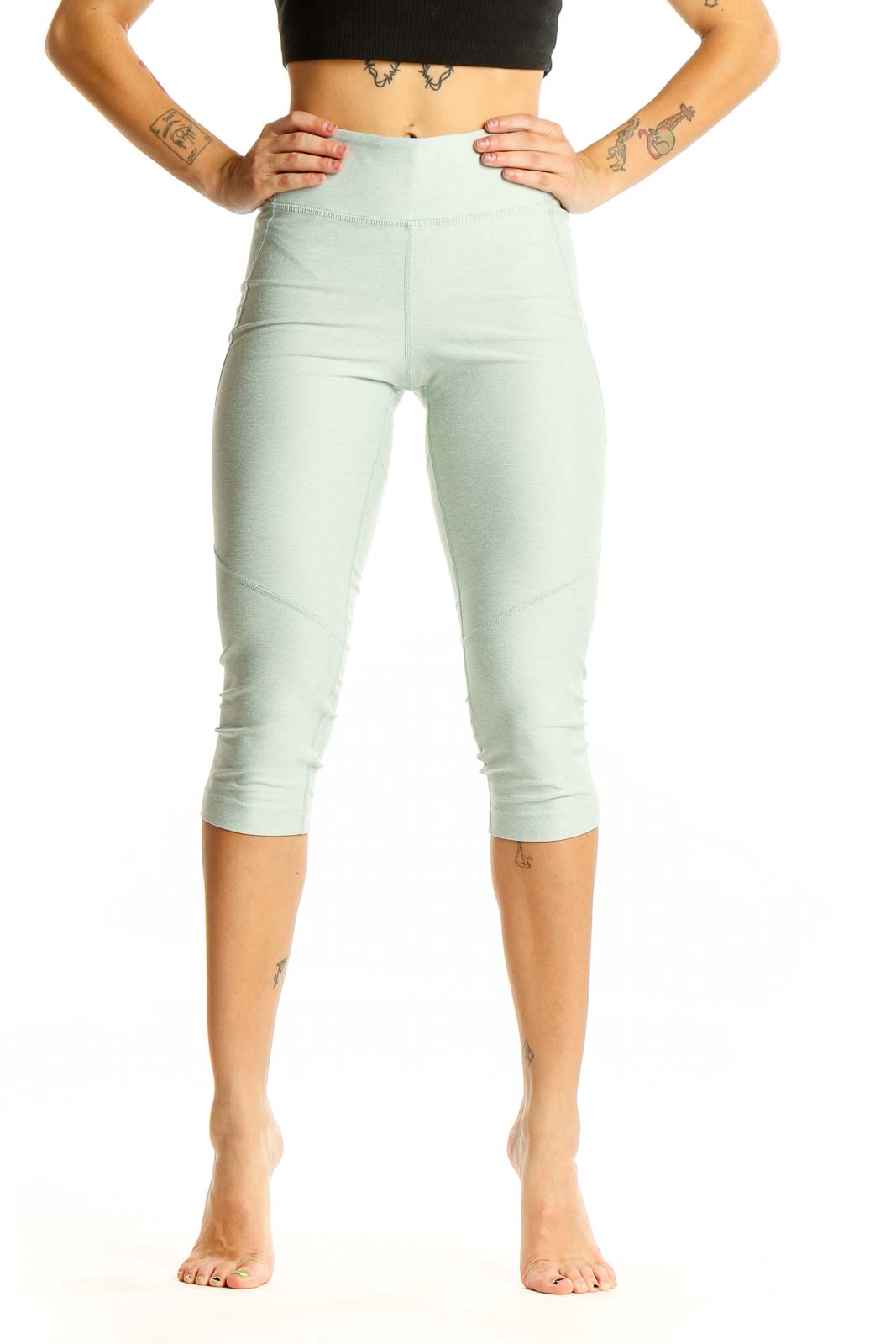 Mint Green High-Waisted Capri Leggings Front