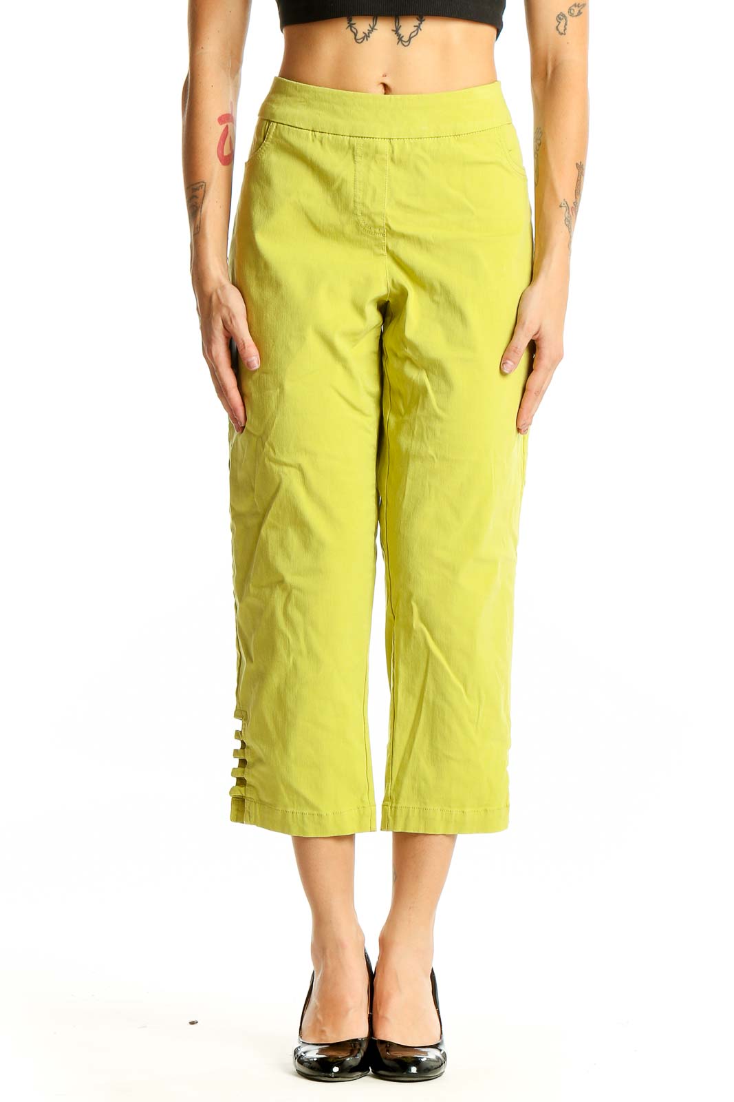 Lime Green Cropped Wide-Leg Pants Front