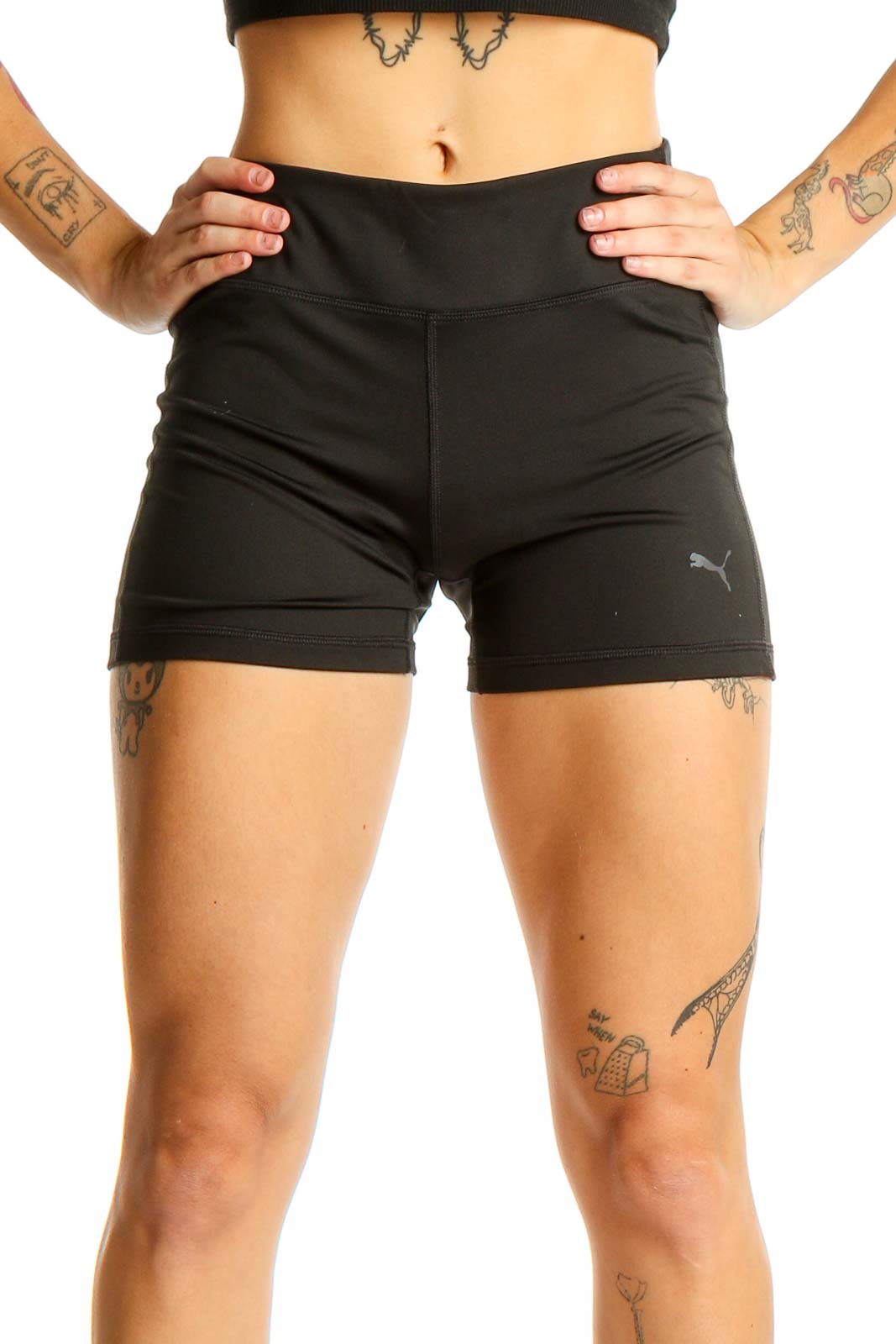 Black High-Waisted Athletic Shorts Front
