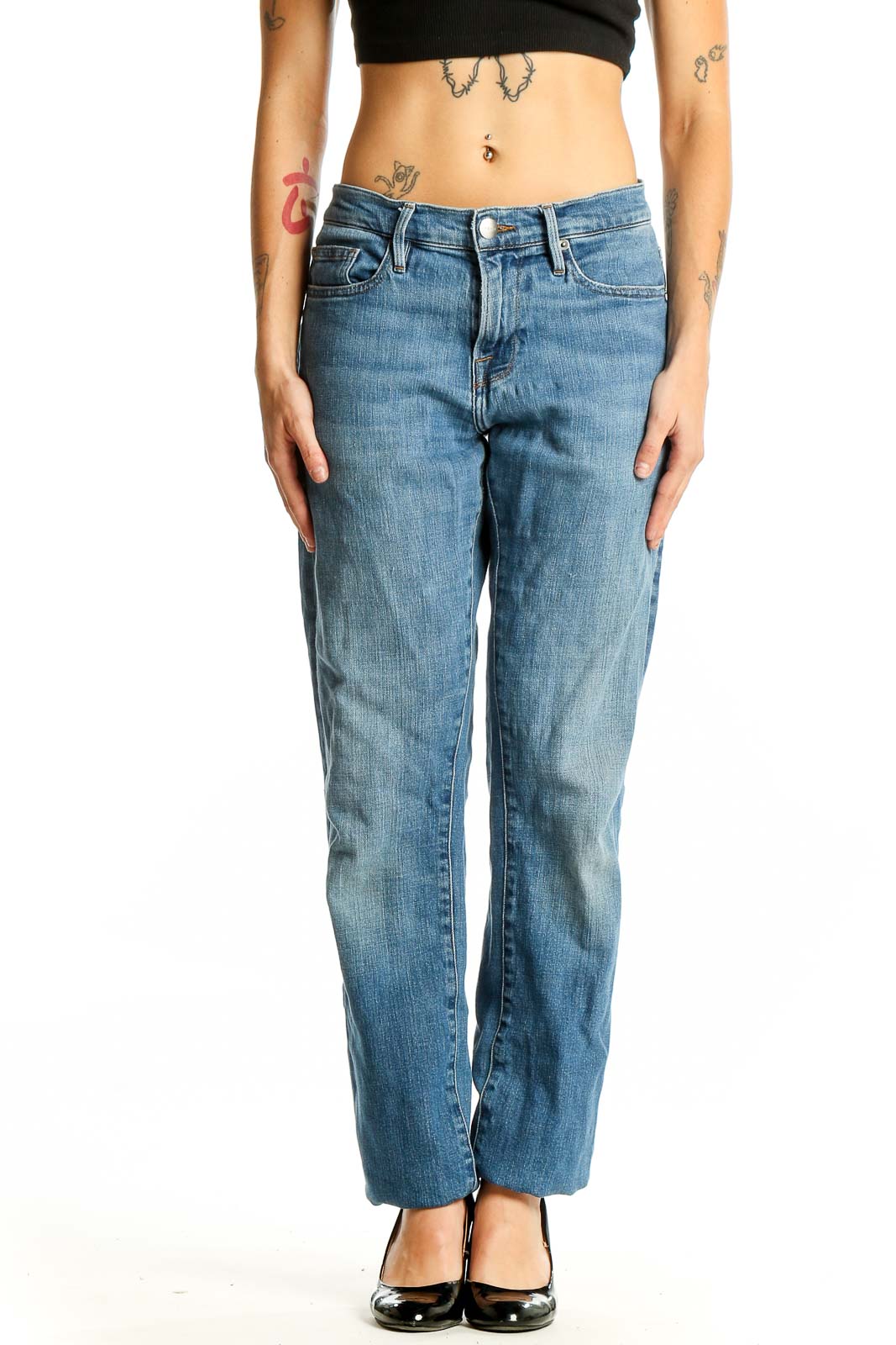 Blue Relaxed Fit Straight Leg Jeans Front
