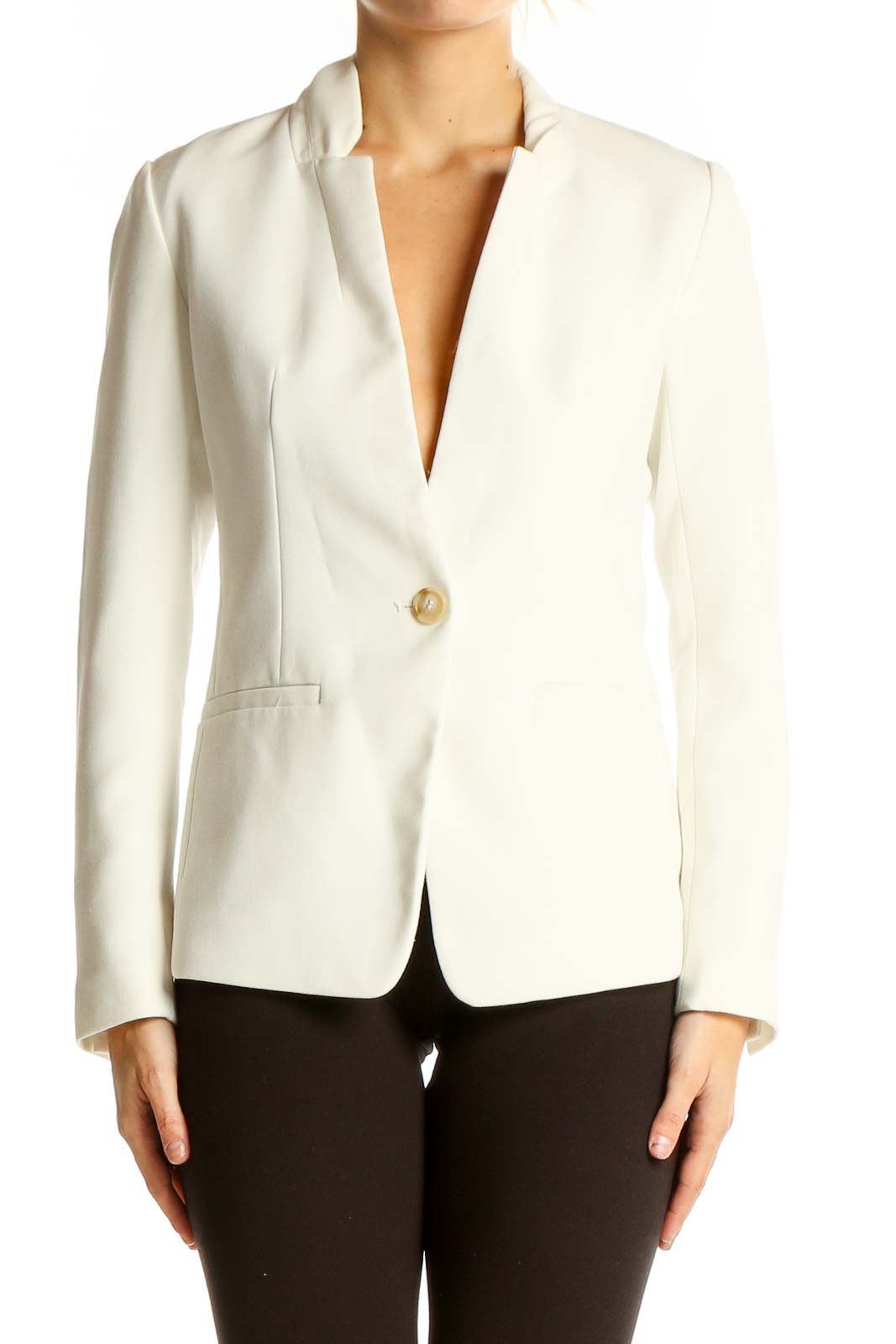 White Single-Button Blazer Front