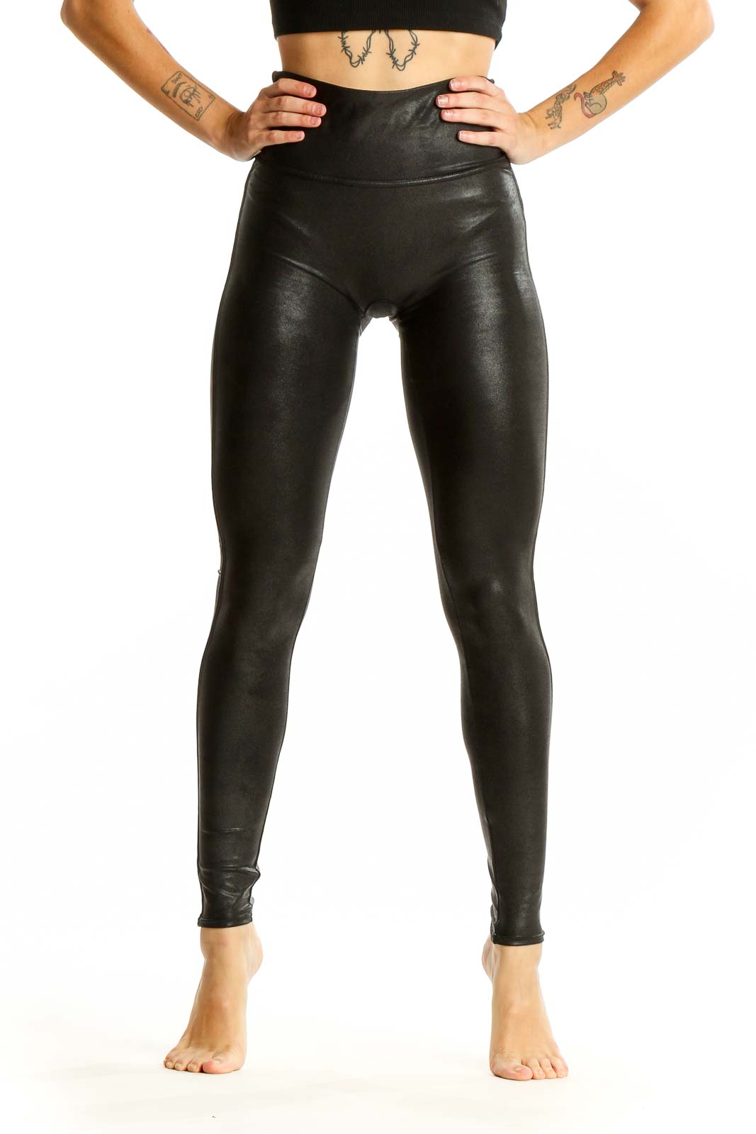 Black Faux Leather High-Waisted Leggings Front