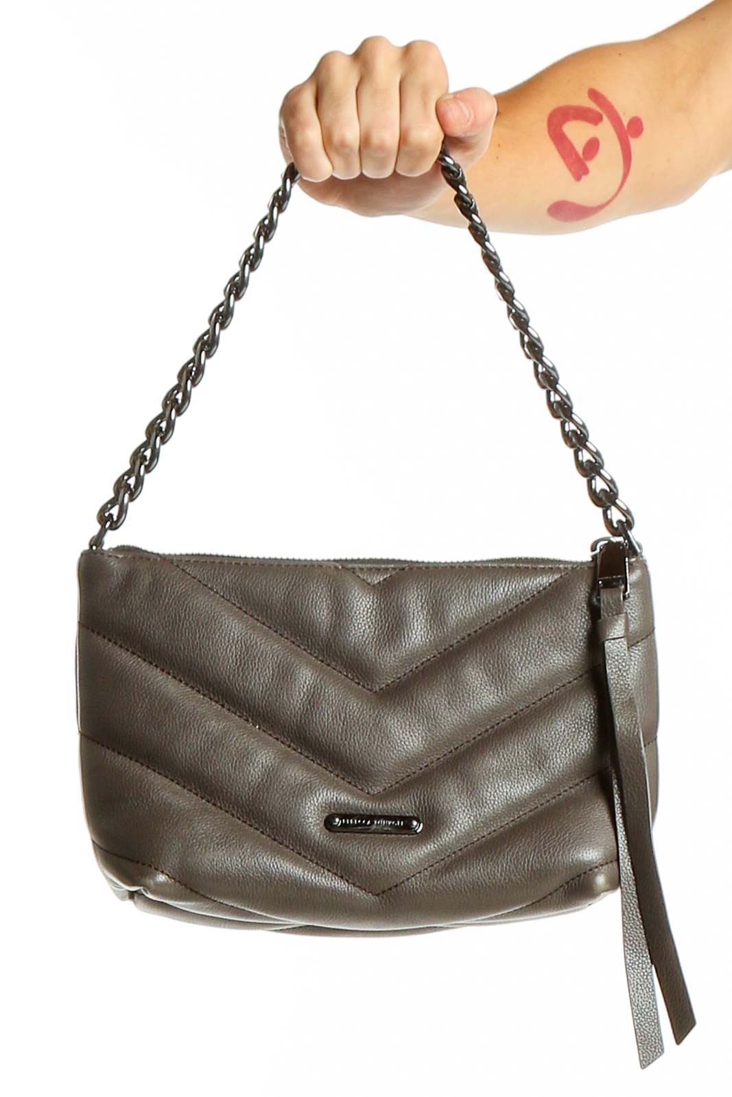 Gray Chevron Quilted Leather Crossbody Bag Front