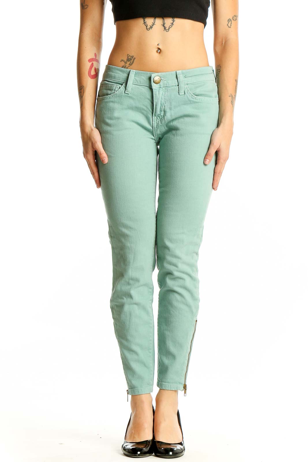 Mint Green Skinny Ankle Jeans Front