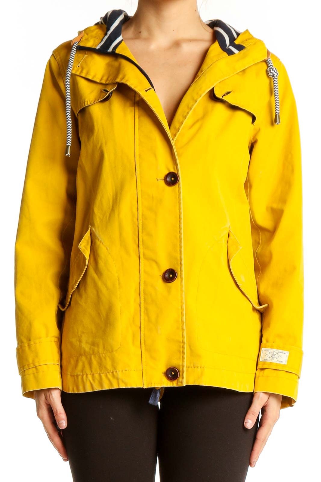 Yellow Cotton-Blend Hooded Coat Front