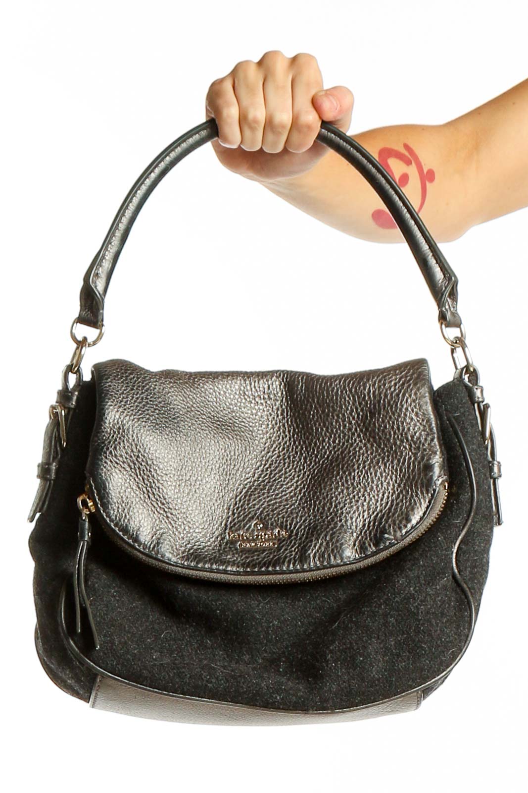 Black & Gray Leather Crossbody Bag Front