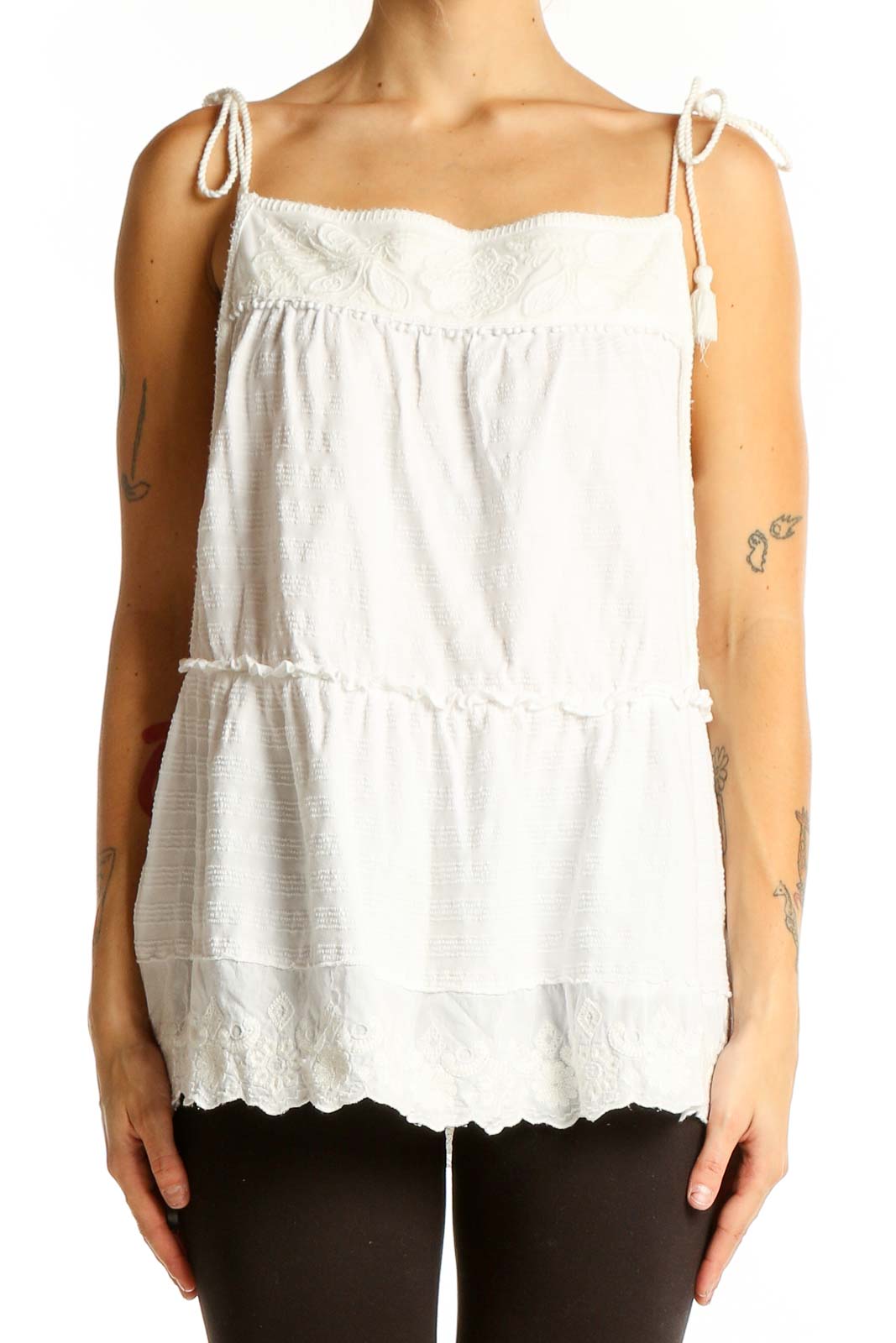 White Cotton Tiered Camisole Top Front