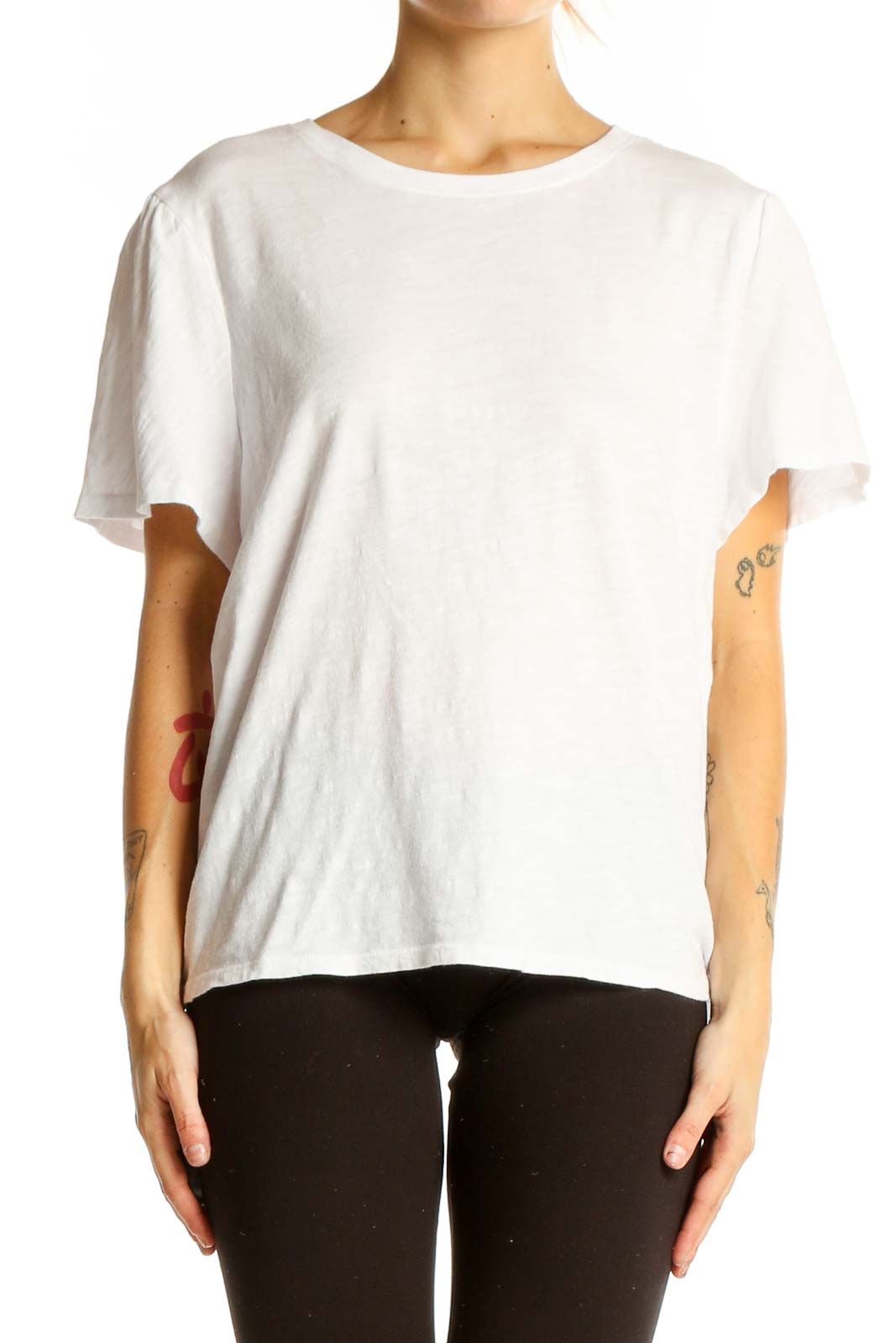White Cotton Short-Sleeve Relaxed Fit Top Front