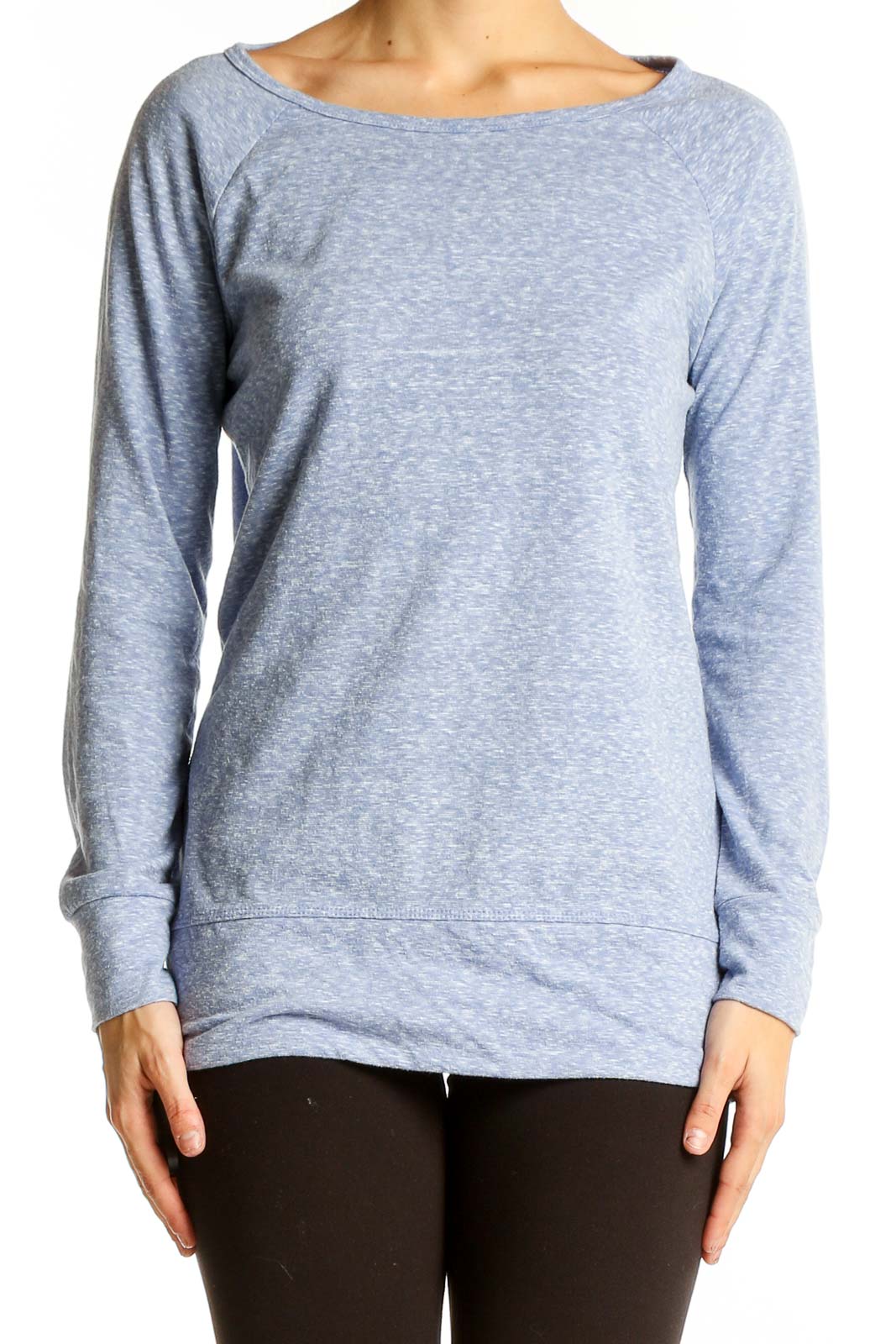 Light Blue Cotton-Blend Long Sleeve Top Front
