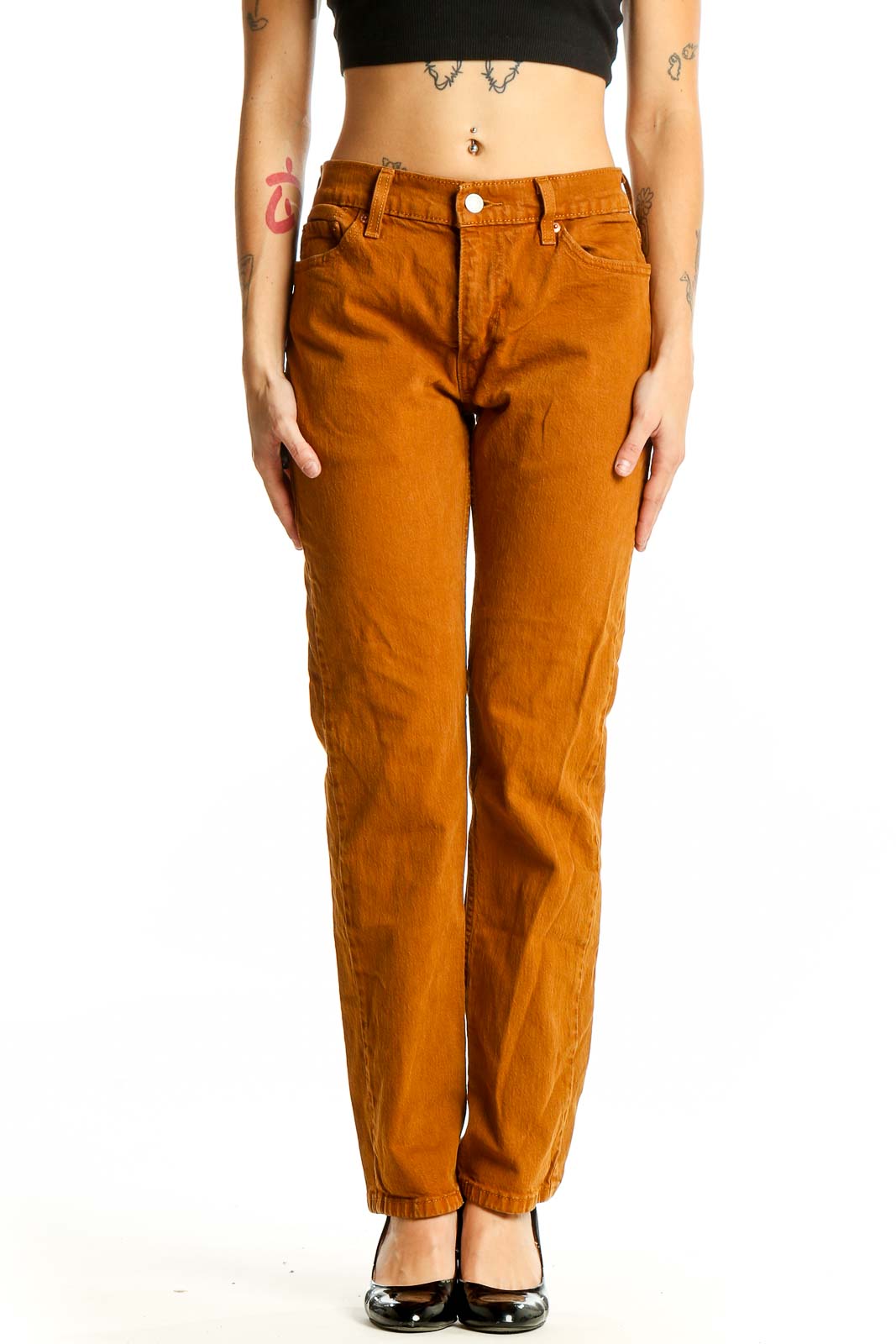 Rust Orange Straight Leg Jeans Front