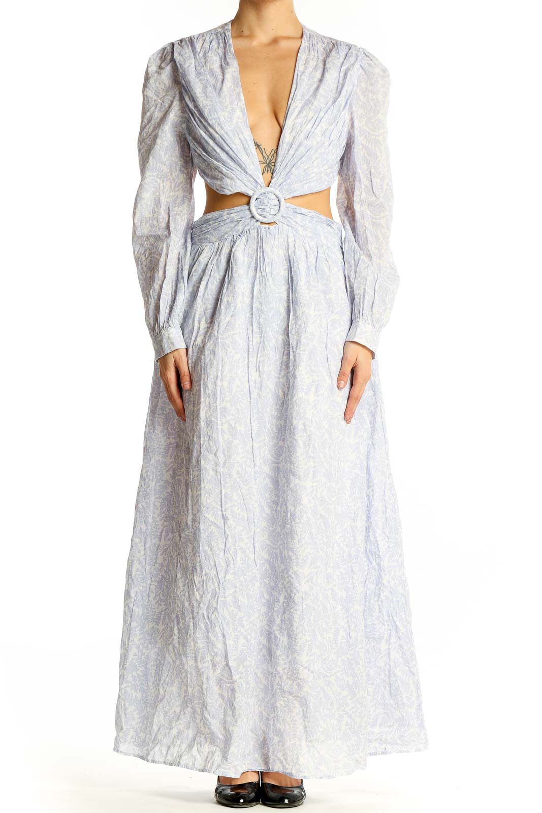 Light Blue Floral Cotton Maxi Dress Front