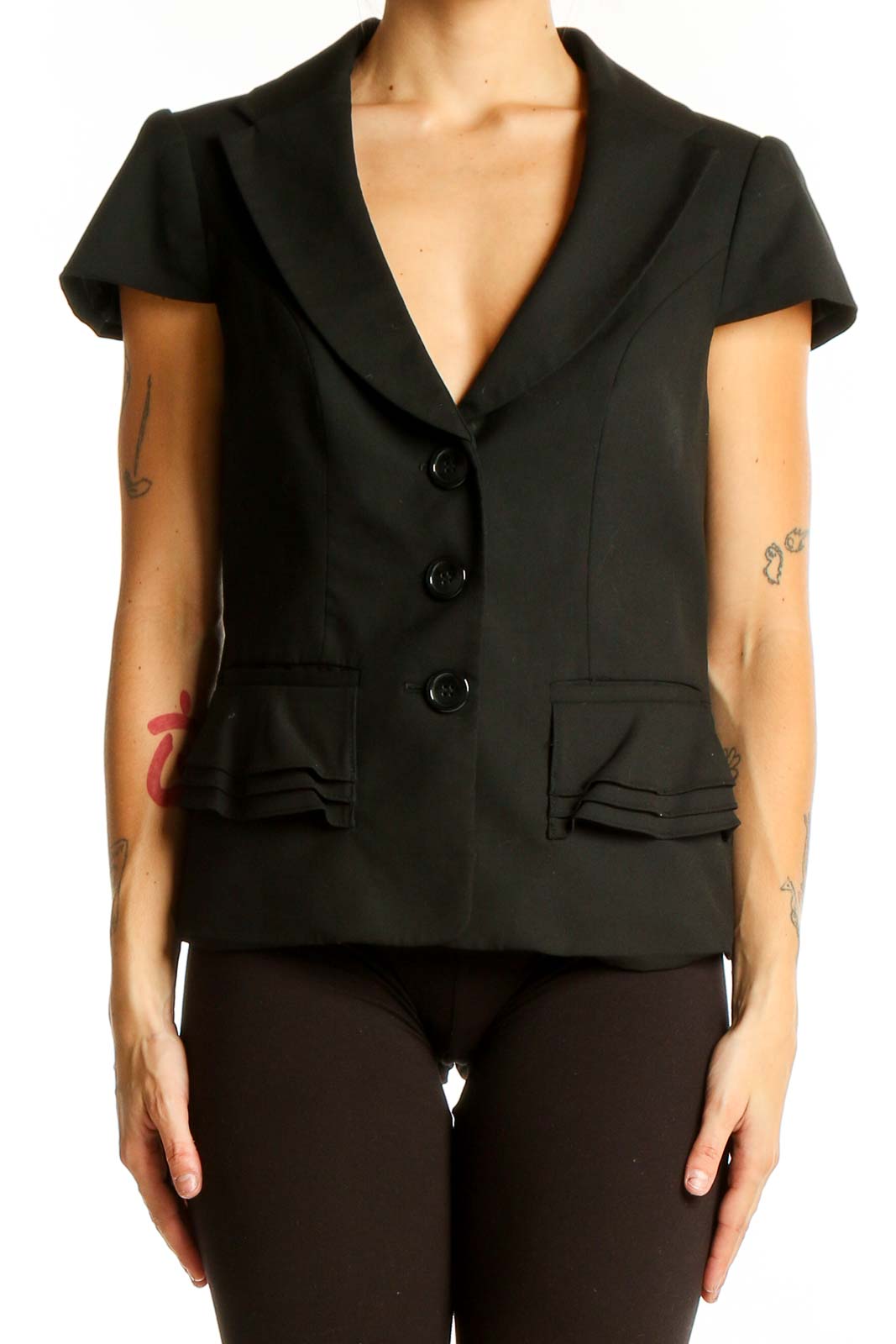 Black Short-Sleeve Tailored Blazer Front
