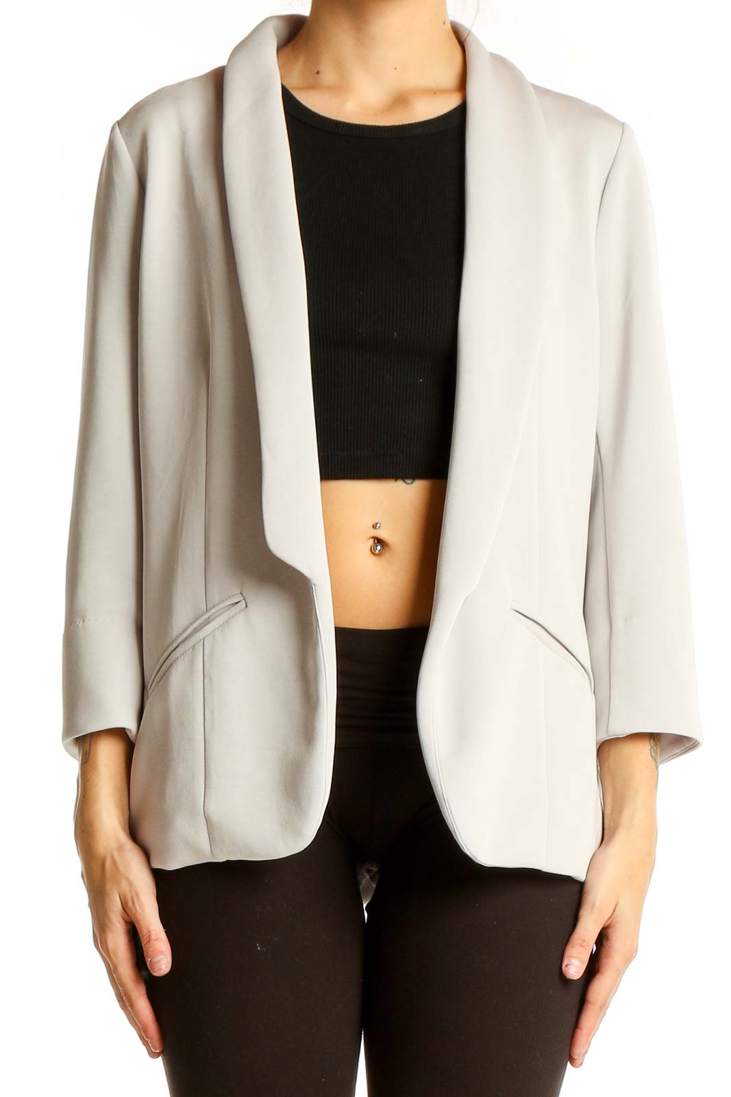Light Gray Open Front Blazer Front