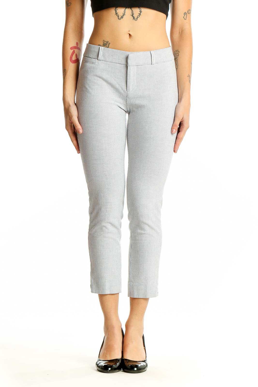 Light Gray Cropped Slim-Fit Trousers Front