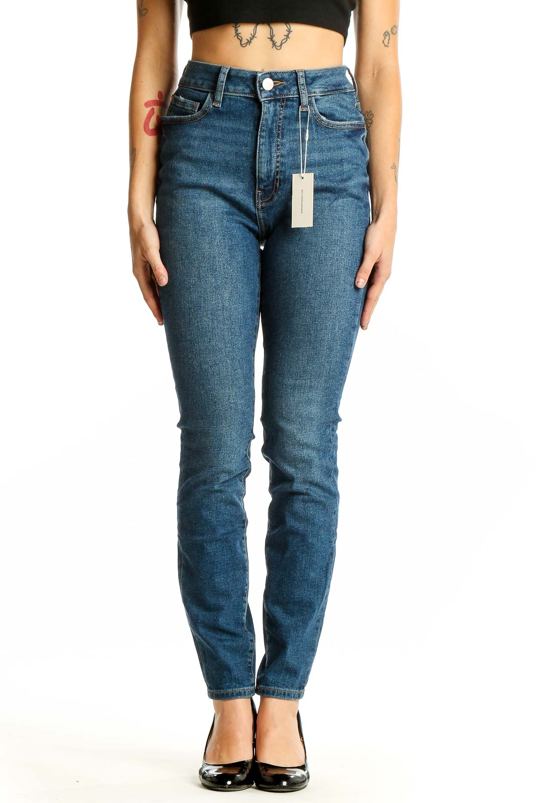 Blue High-Waisted Slim Fit Jeans Front