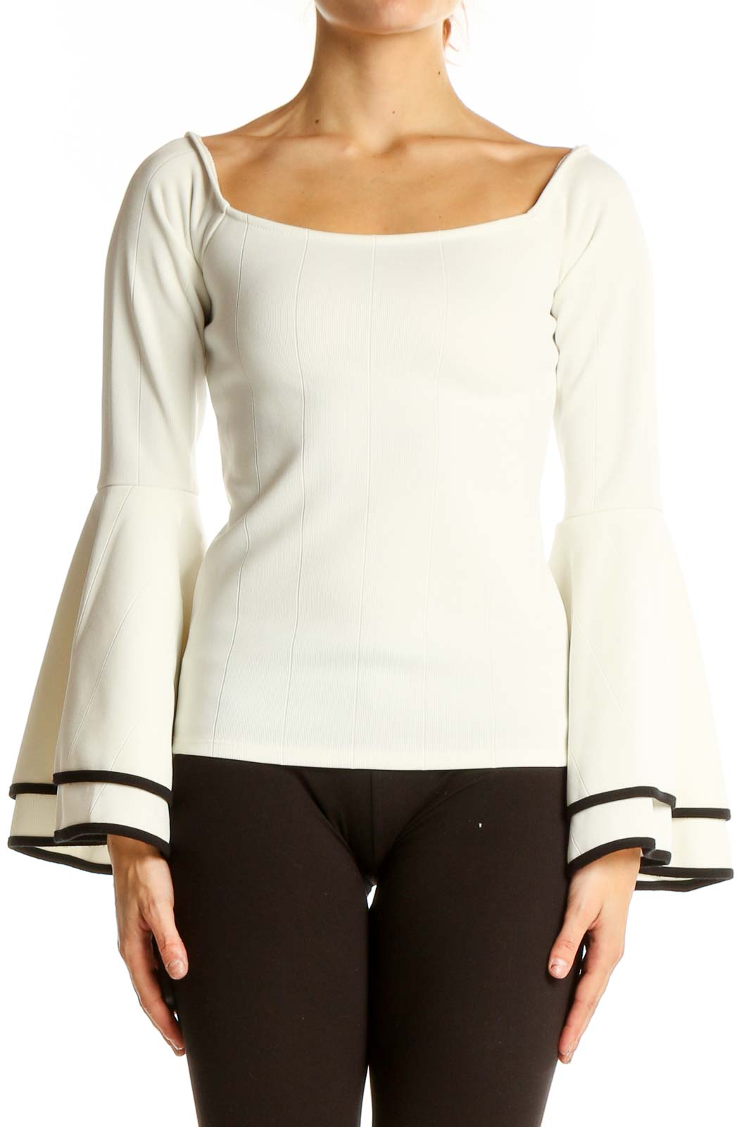 White Bell Sleeve Square Neck Top Front