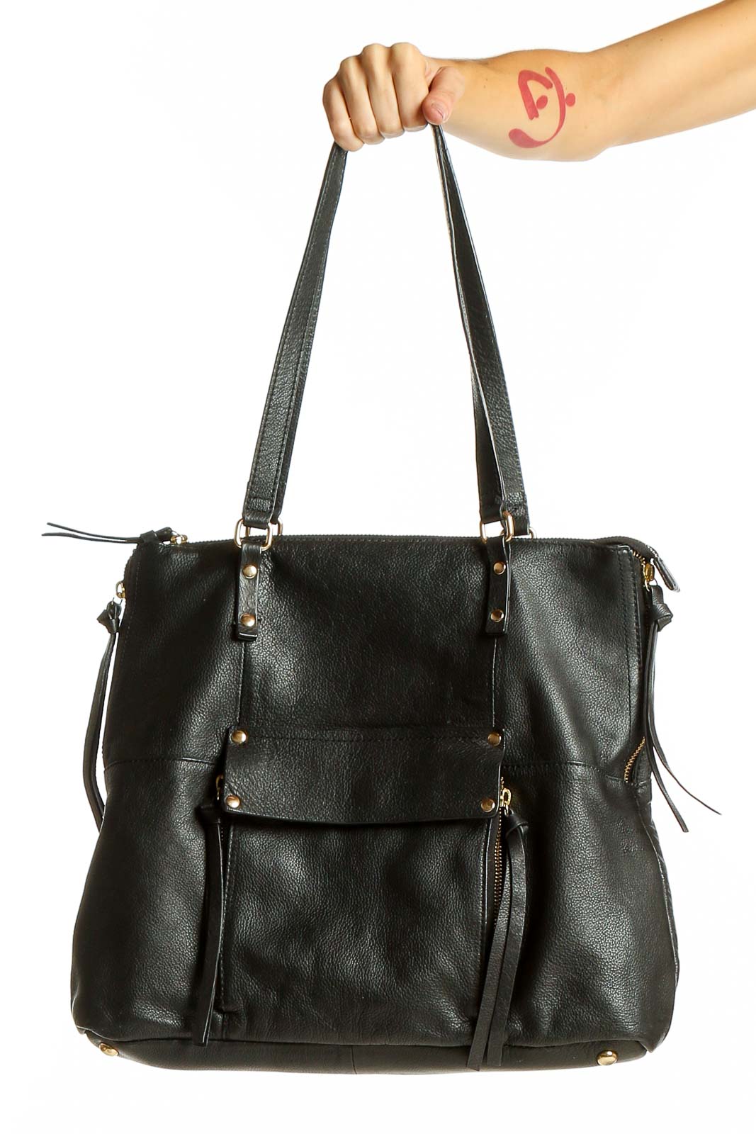 Black Leather Tote Bag Front