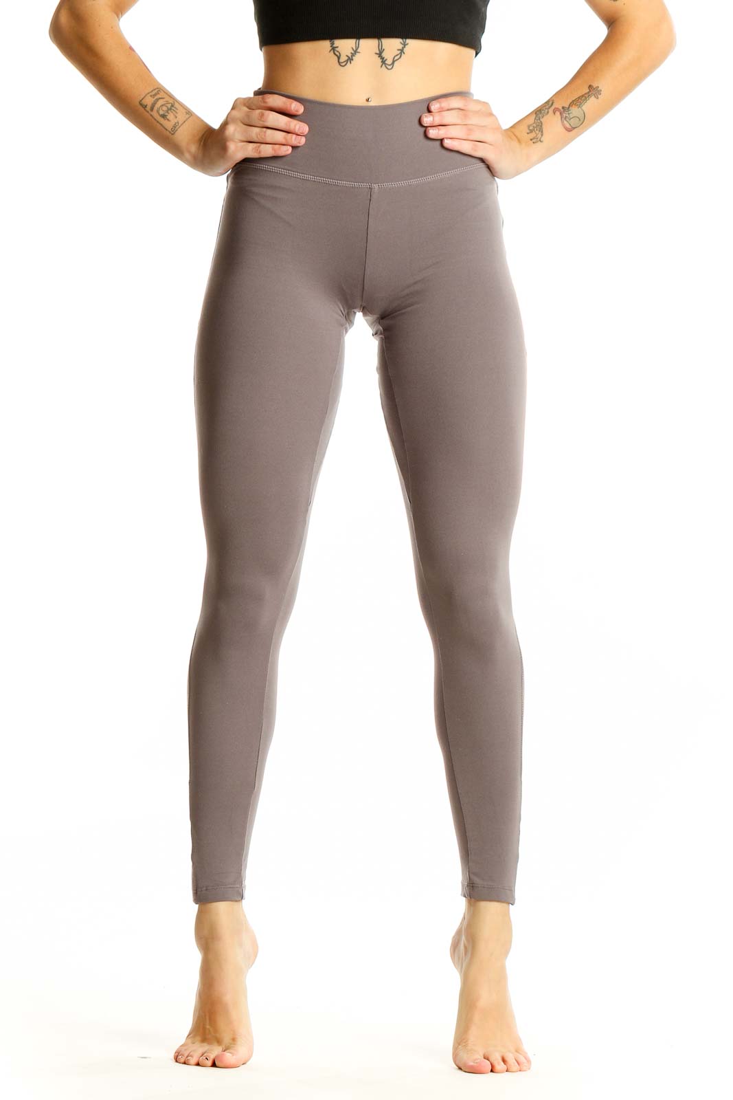 Taupe High-Waisted Performance Leggings Front