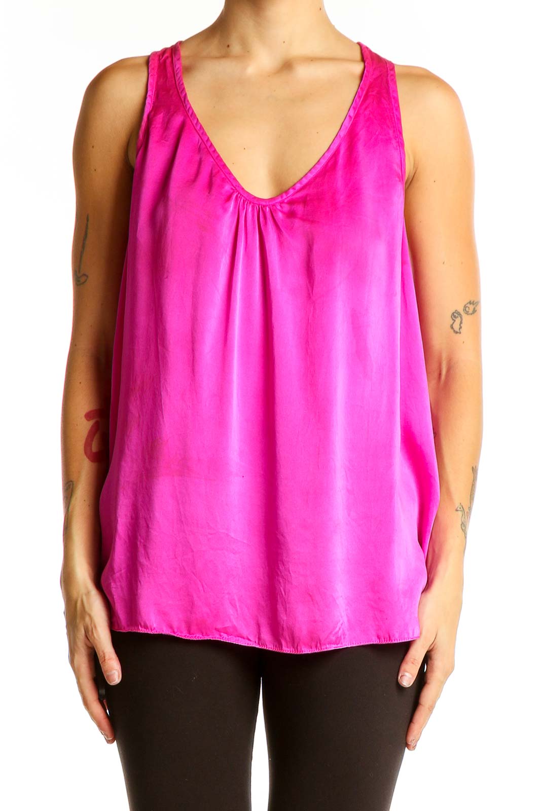 Hot Pink Silk Sleeveless Blouse Front
