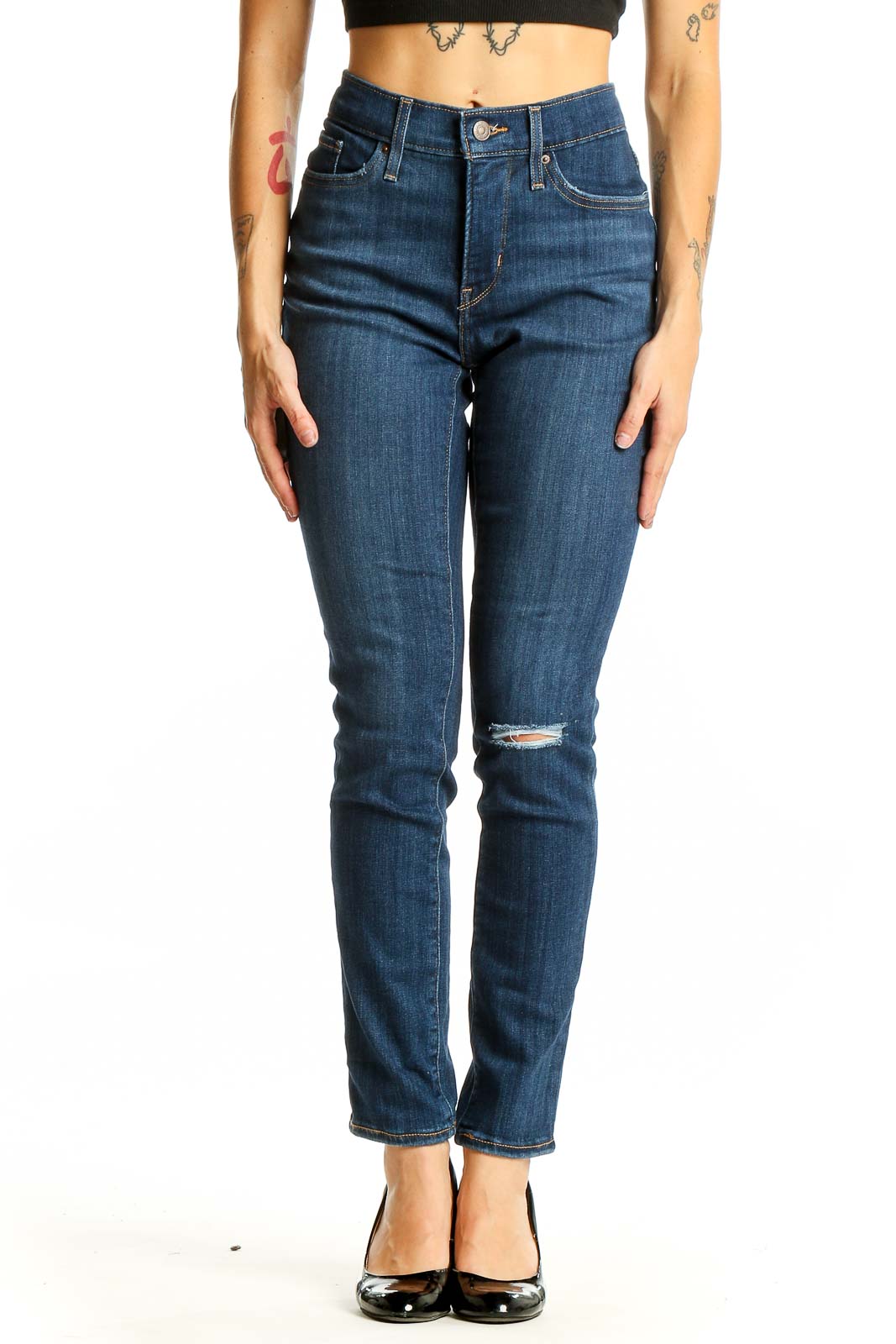 Blue Distressed Skinny Jeans Front