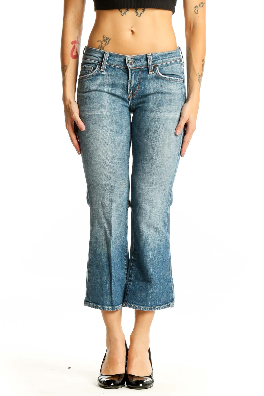Light Blue Cropped Flare Jeans Front
