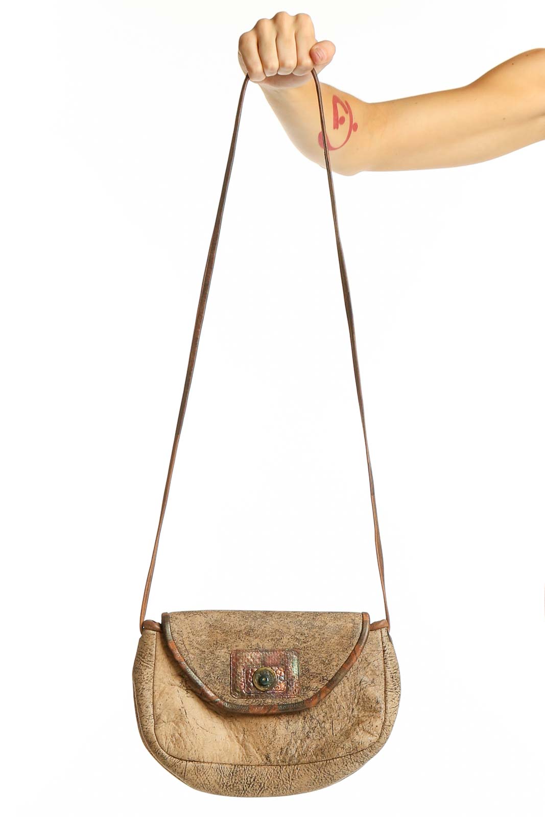 Tan Vintage-Inspired Crossbody Bag Front