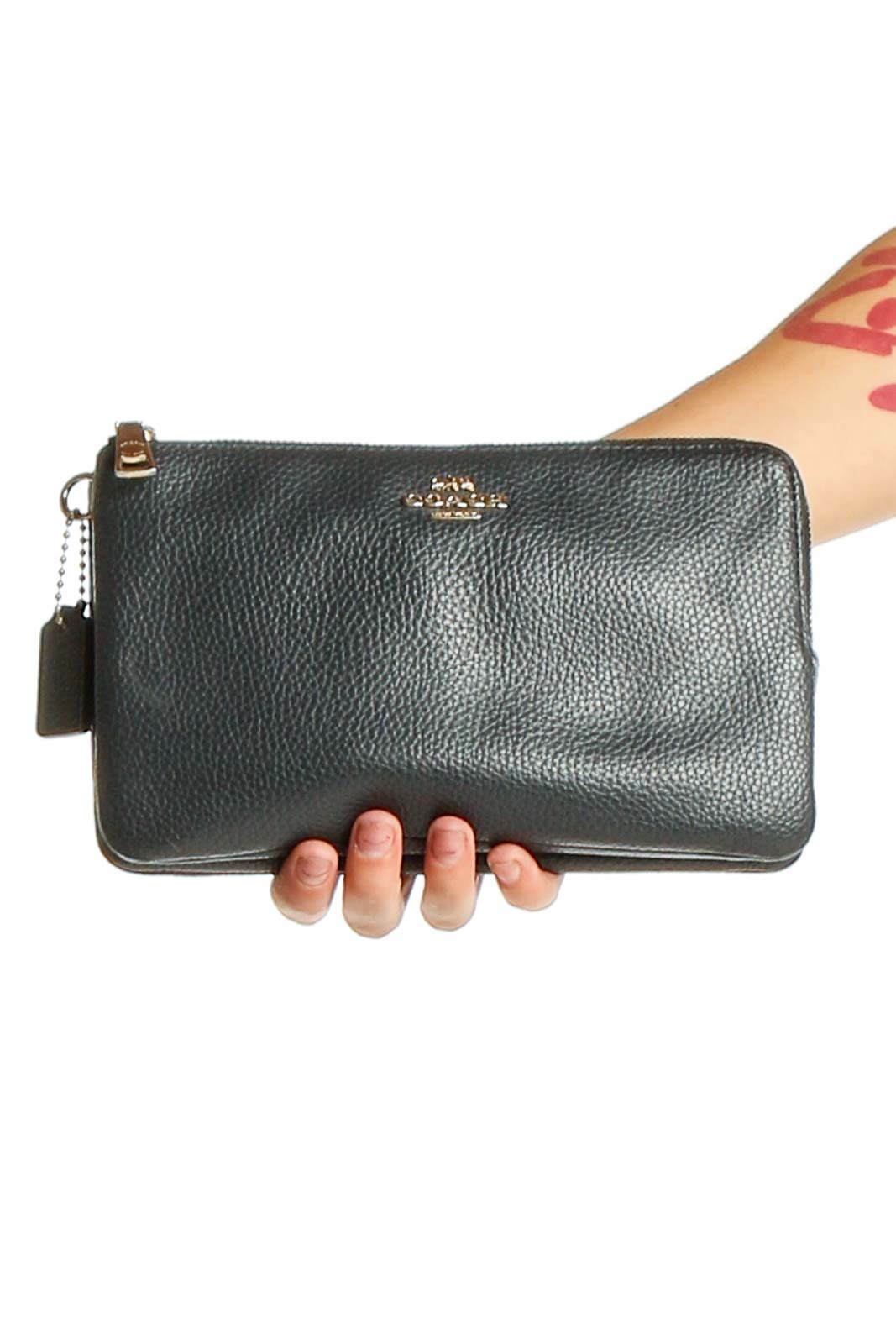 Black Leather Wristlet Clutch Front