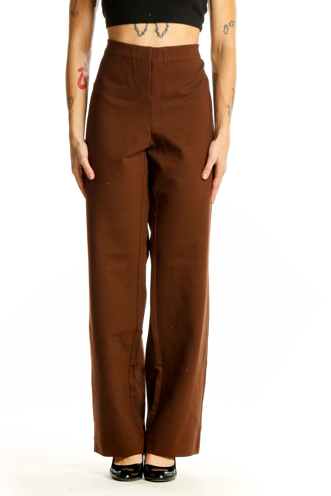 Brown High-Waisted Wide-Leg Trousers Front