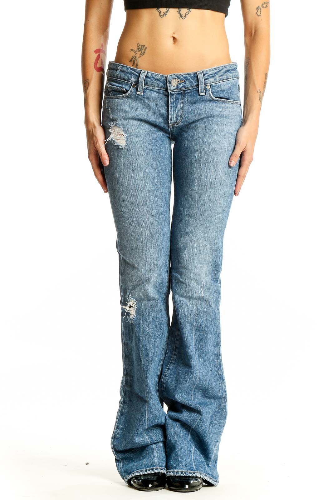 Light Blue Distressed Flare Jeans Front