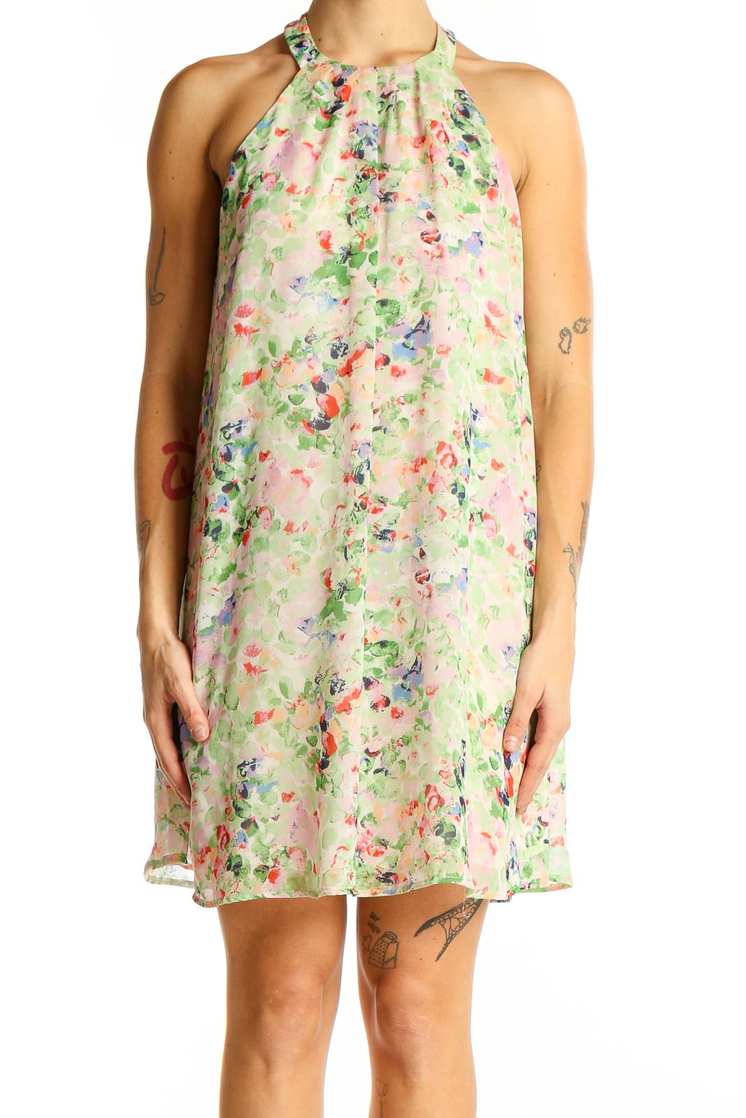 Pastel Floral Halter Neck Mini Dress Front