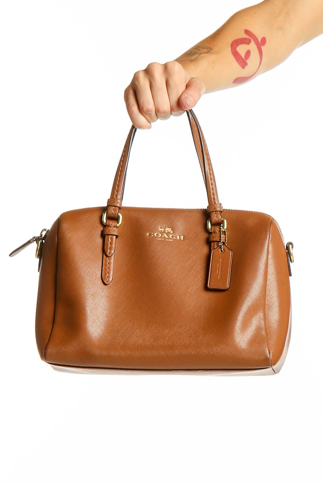 Brown Leather Satchel Handbag Front