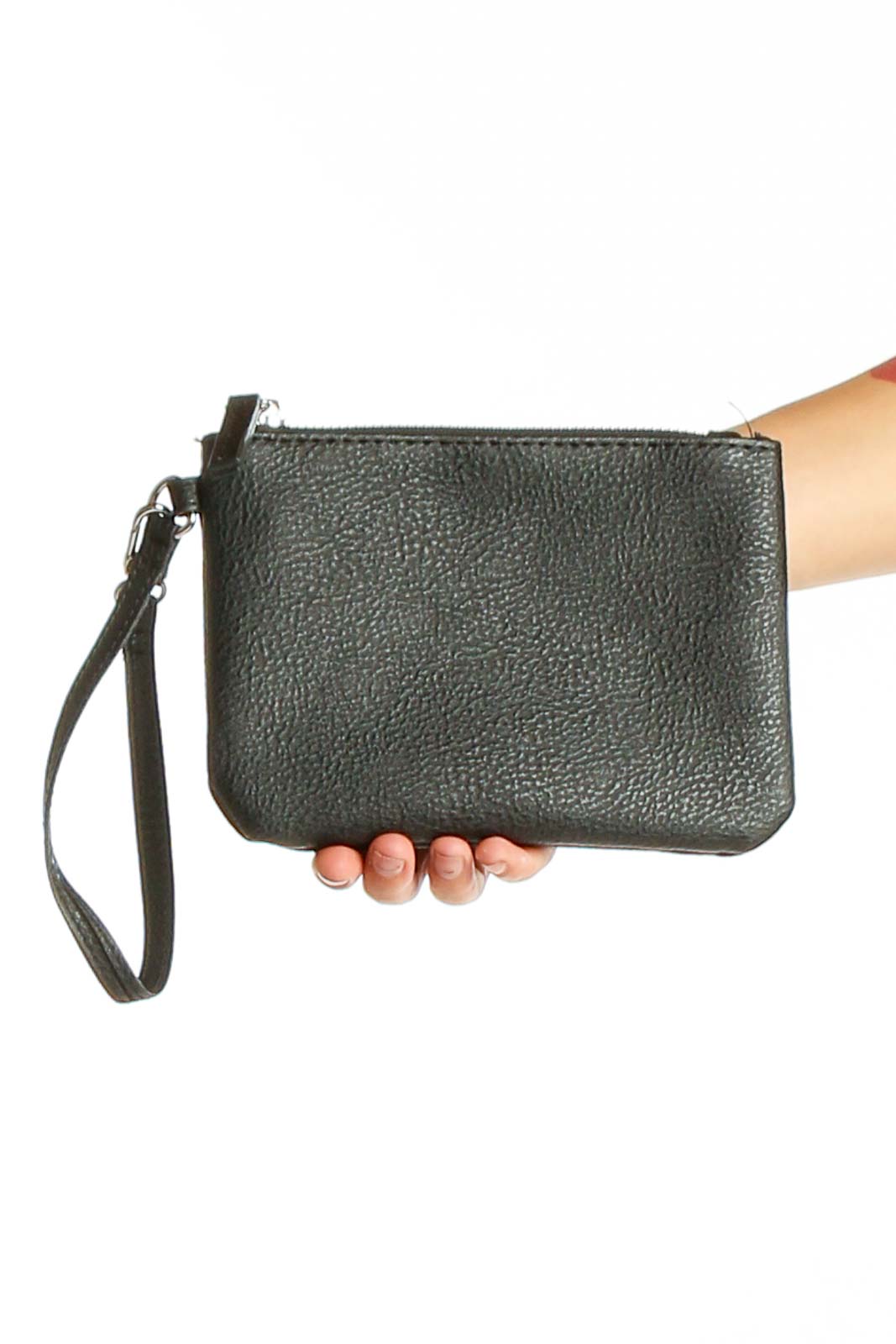 Black Leather Wristlet Clutch Front