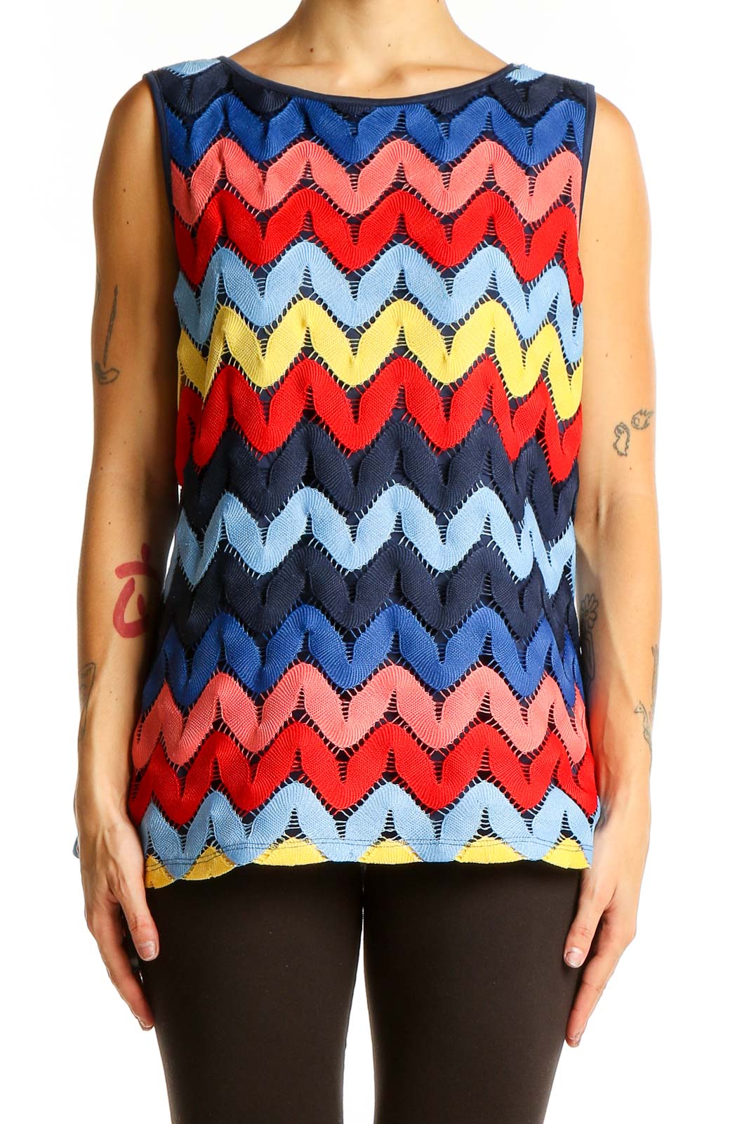 Multicolor Chevron Sleeveless Blouse Front