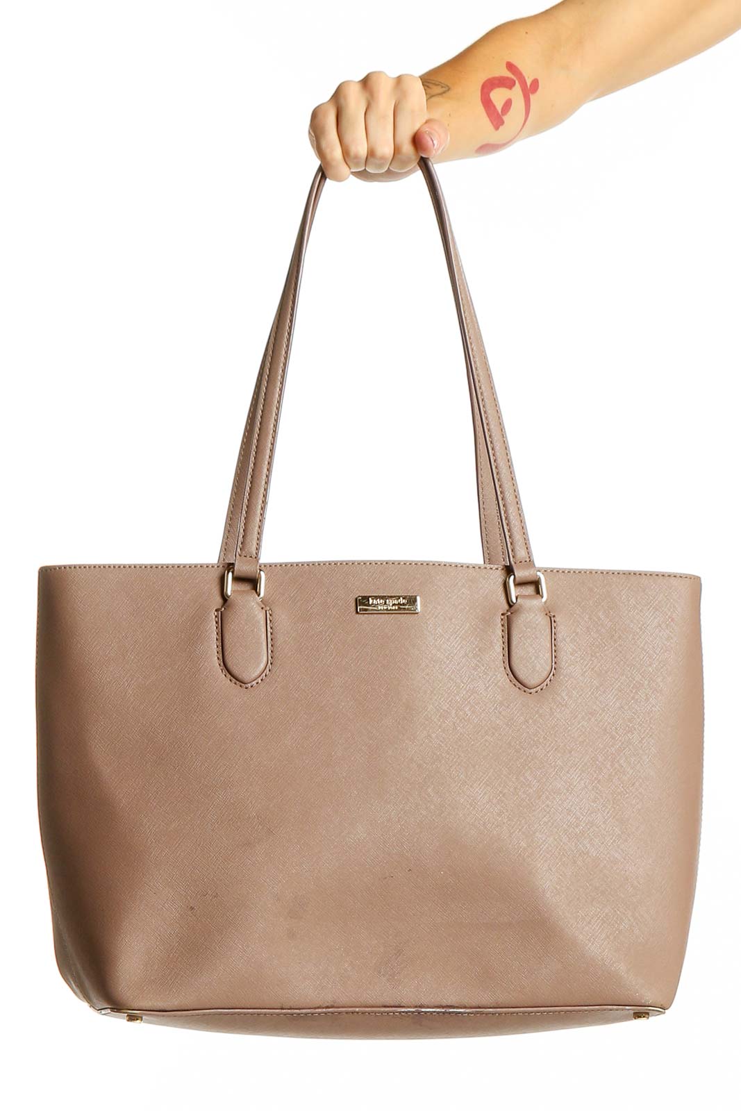 Taupe Leather Tote Bag Front