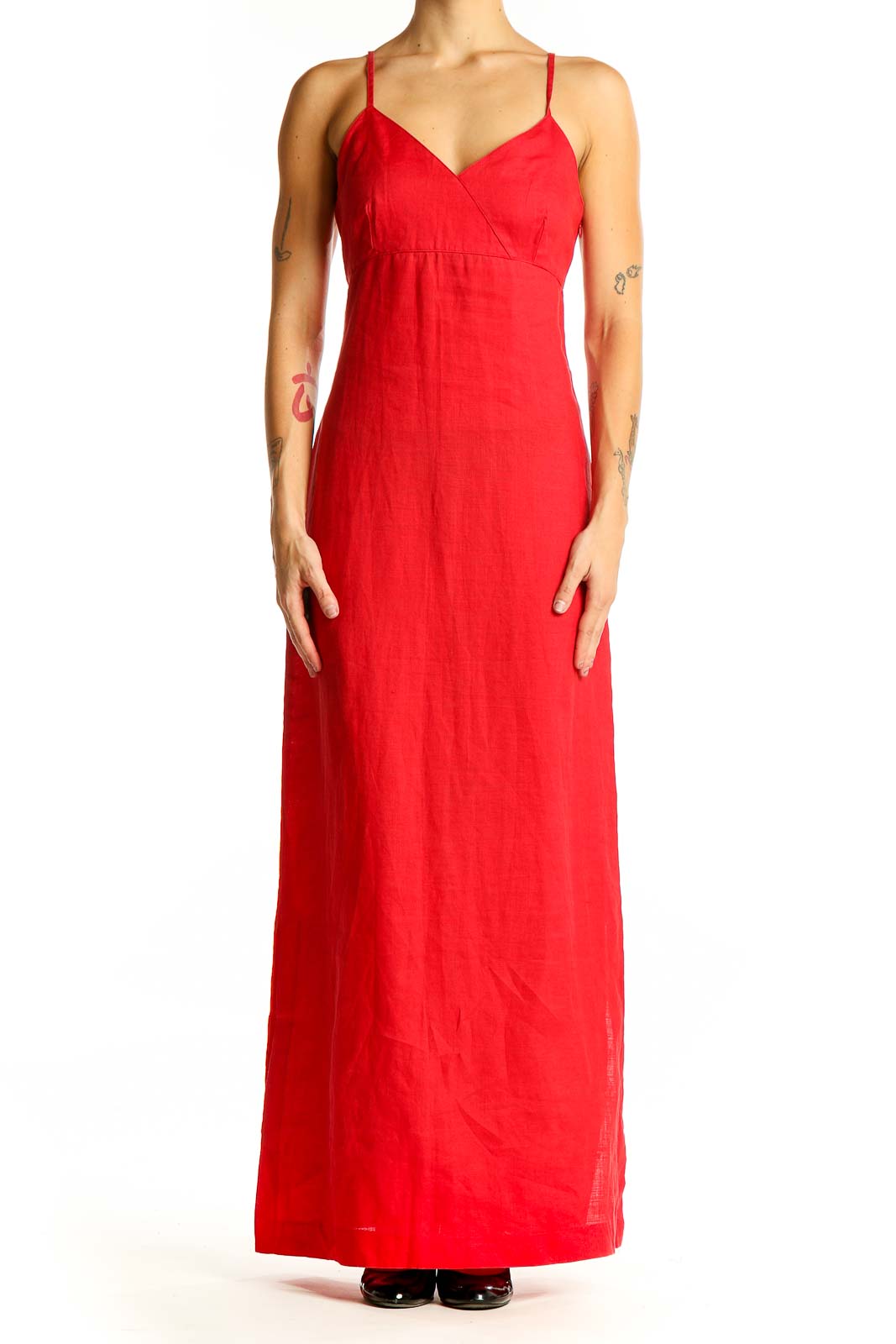 Red Ramie Maxi Dress Front