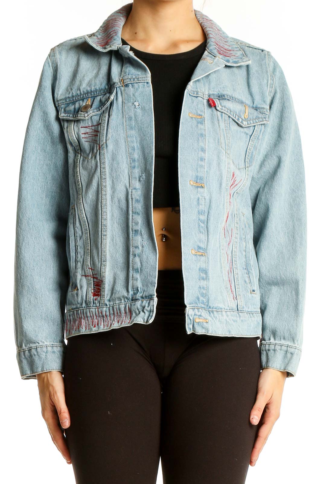 Light Blue Embroidered Denim Jacket Front