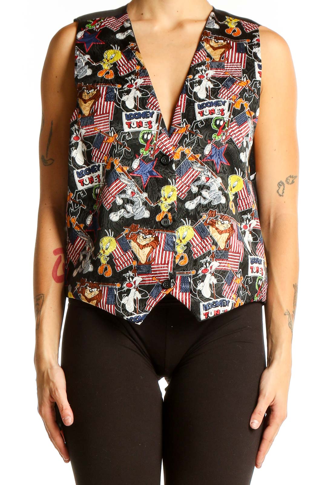 Multicolor Looney Tunes Character Print Vest Front