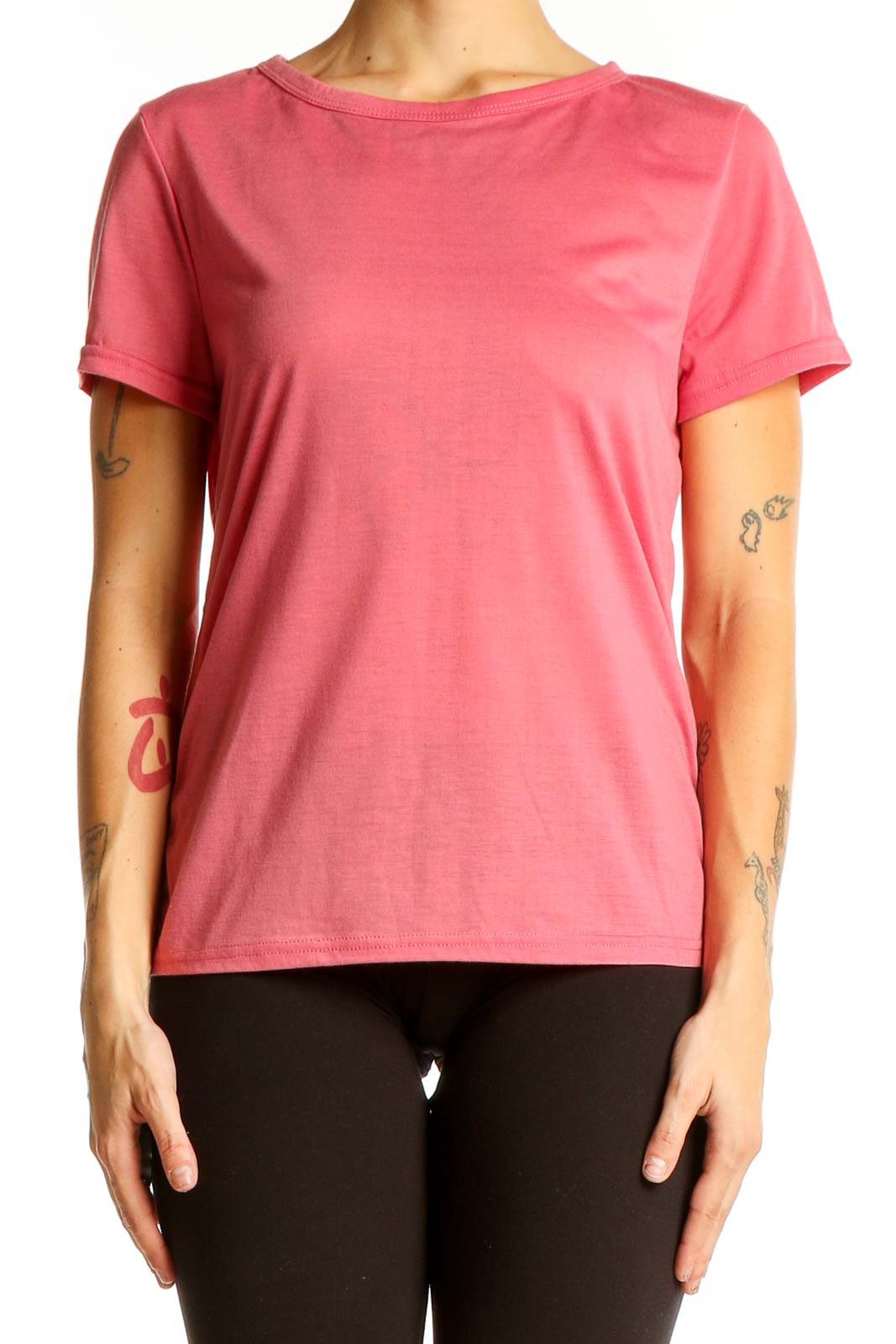Pink Classic Short-Sleeve Polyester Top Front
